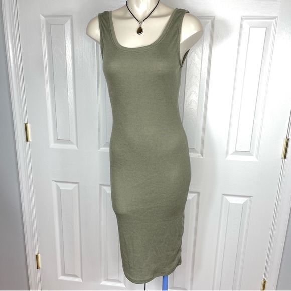 Ambiance Dresses & Skirts - AMBIANCE tank top dress RIBBED woven knit sleeveless olive green long dr…